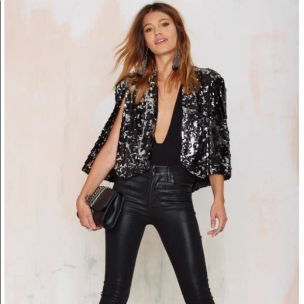 Nasty Gal Speaking Sequins Cape Blazer